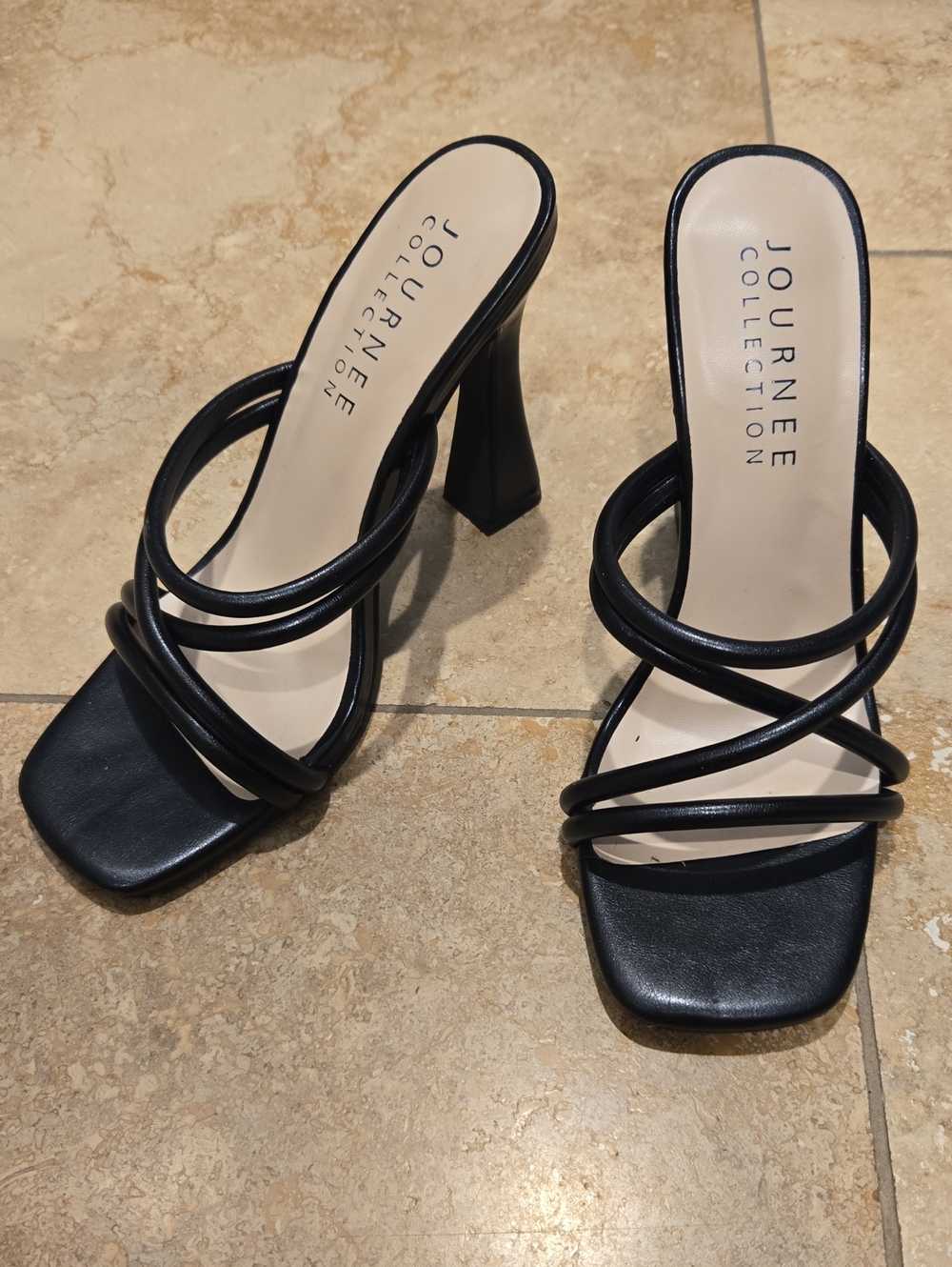 Journee Collection Black Multi-Strap Square Toe High Heel Sandals